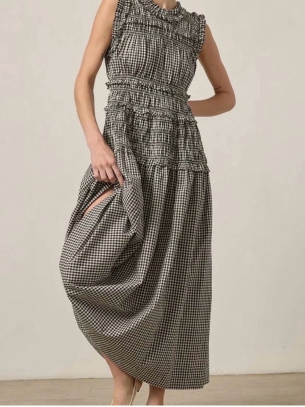 CAROLINE  CONSTAS Black & White Gingham Maxi Dress | Size Small - Picture 2 of 12
